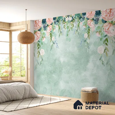 Water Color Look Hanging Floral Wallpaper for Bedrooms Indrani Series Handmade Artistic Design (Customised Size Wallpaper )
